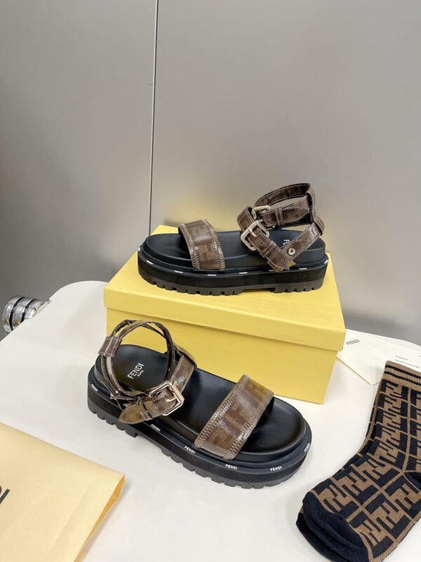 Fendi Brown FF Jacquard Sandals For Women