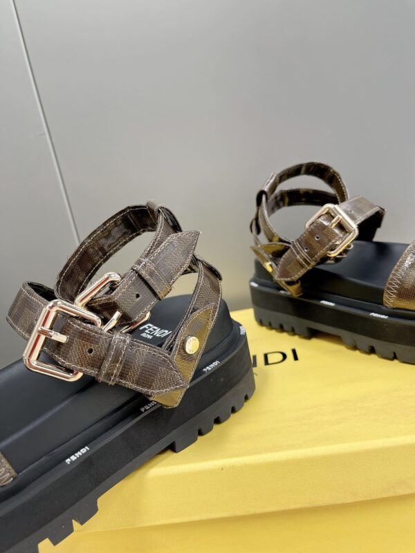 Fendi Brown FF Jacquard Sandals For Women