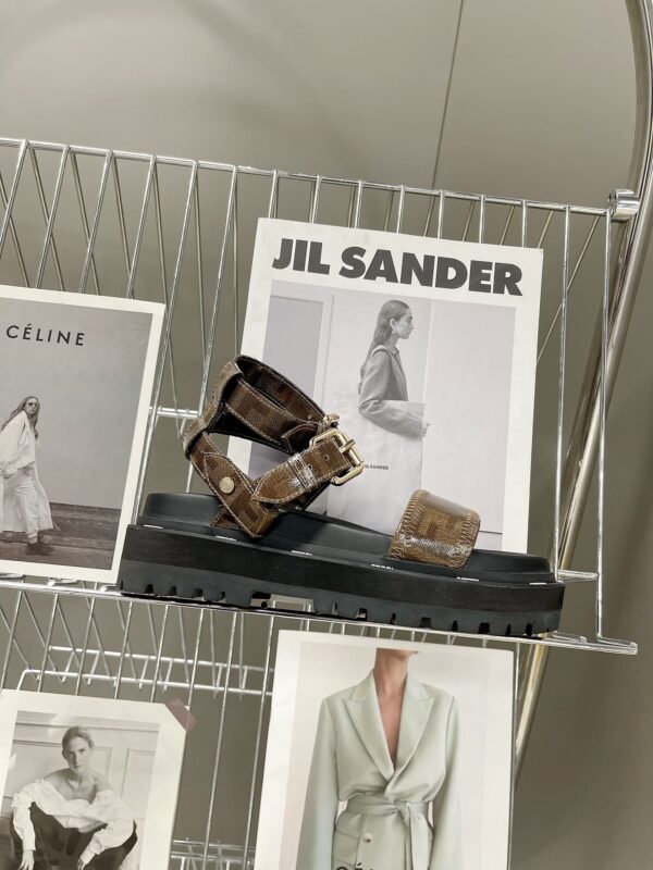 Fendi Brown FF Jacquard Sandals For Women