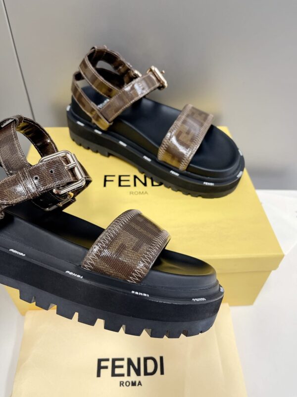 Fendi Brown FF Jacquard Sandals For Women