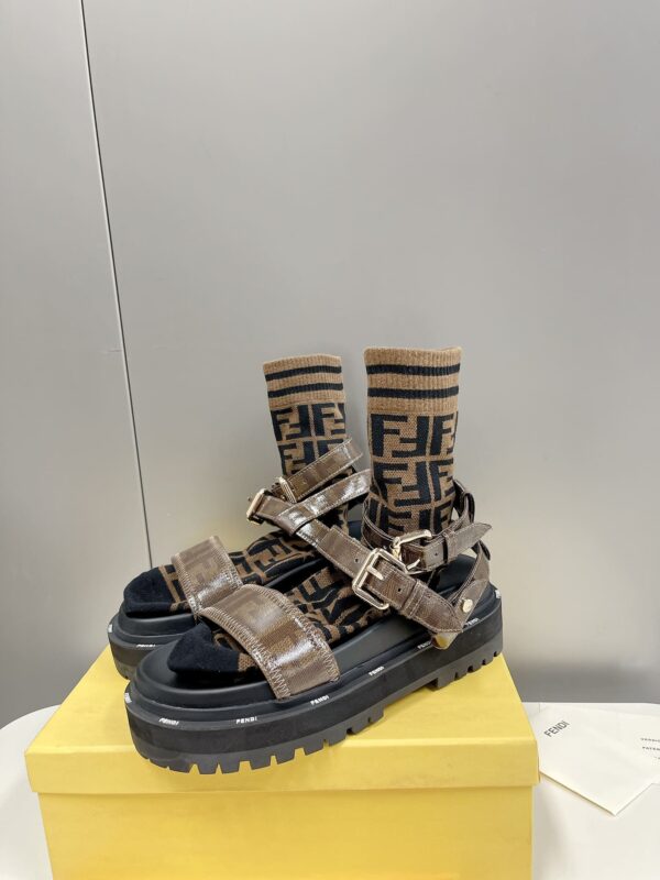 Fendi Brown FF Jacquard Sandals For Women