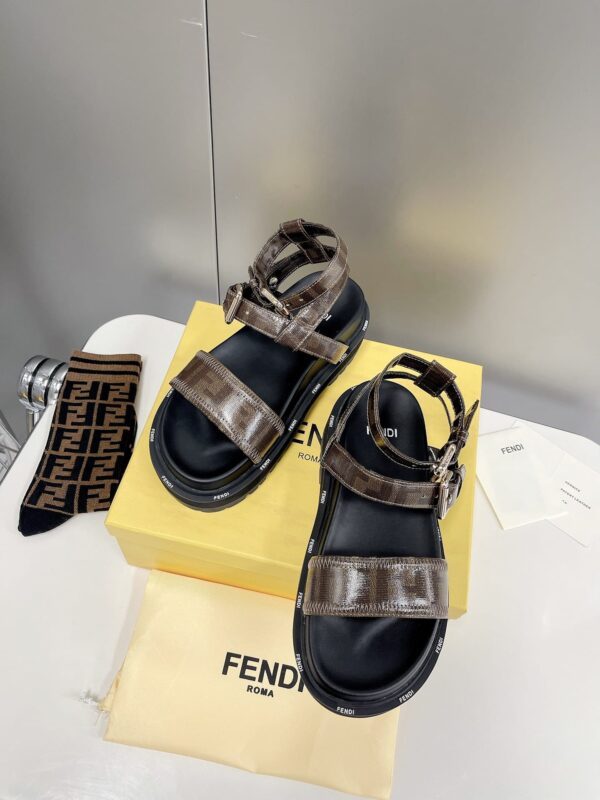 Fendi Brown FF Jacquard Sandals For Women