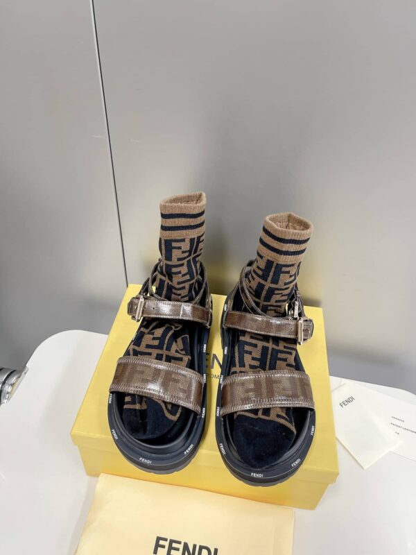 Fendi Brown FF Jacquard Sandals For Women