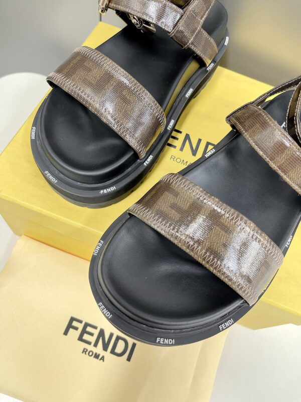 Fendi Brown FF Jacquard Sandals For Women