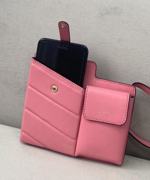 1:1 Replica Fendi Bustine 2 Pockets Mini Pink Bag For Woman 16cm/6in