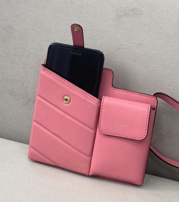 1:1 Replica Fendi Bustine 2 Pockets Mini Pink Bag For Woman 16cm/6in