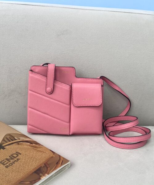 1:1 Replica Fendi Bustine 2 Pockets Mini Pink Bag For Woman 16cm/6in