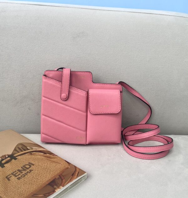1:1 Replica Fendi Bustine 2 Pockets Mini Pink Bag For Woman 16cm/6in