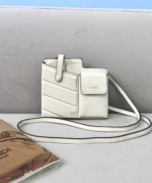1:1 Replica Fendi Bustine 2 Pockets Mini White Bag For Woman 16cm/6in