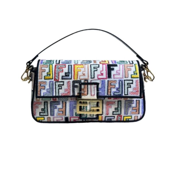 1:1 Replica Fendi Canvas Bag With Ff Embroidery Multicolor For Women 18cm / 7.1in
