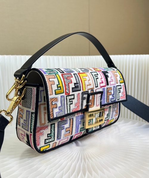 1:1 Replica Fendi Canvas Bag With Ff Embroidery Multicolor For Women 18cm / 7.1in