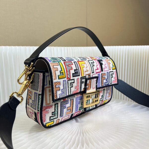 1:1 Replica Fendi Canvas Bag With Ff Embroidery Multicolor For Women 18cm / 7.1in