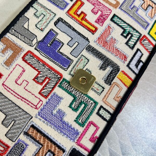 1:1 Replica Fendi Canvas Bag With Ff Embroidery Multicolor For Women 18cm / 7.1in
