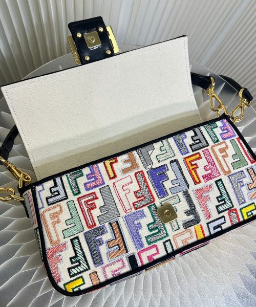 1:1 Replica Fendi Canvas Bag With Ff Embroidery Multicolor For Women 18cm / 7.1in