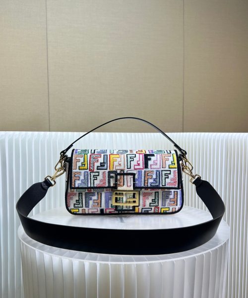 1:1 Replica Fendi Canvas Bag With Ff Embroidery Multicolor For Women 18cm / 7.1in