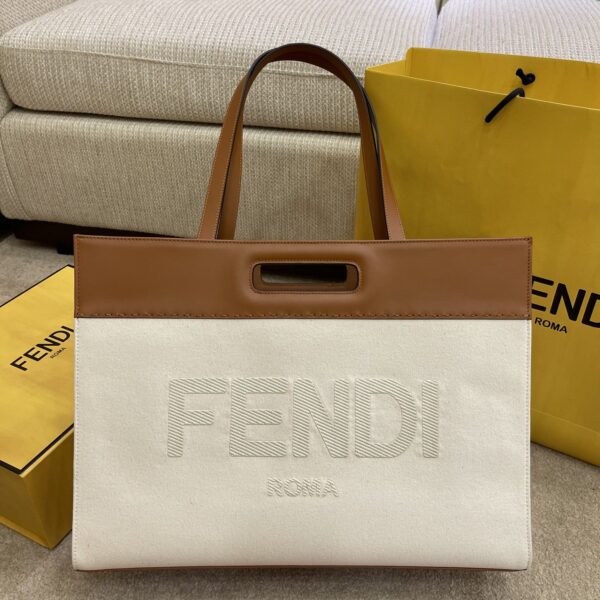 1:1 Replica Fendi Canvas Tote Bag Beige/Brown For Women, Women's Handbags 18.1in/46cm FF 7VA480