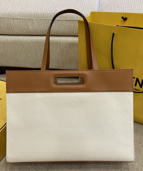1:1 Replica Fendi Canvas Tote Bag Beige/Brown For Women, Women's Handbags 18.1in/46cm FF 7VA480