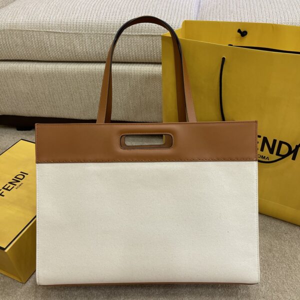 1:1 Replica Fendi Canvas Tote Bag Beige/Brown For Women, Women's Handbags 18.1in/46cm FF 7VA480