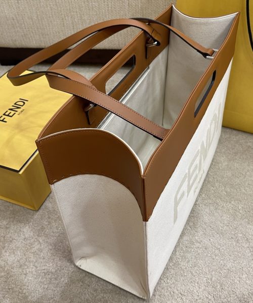 1:1 Replica Fendi Canvas Tote Bag Beige/Brown For Women, Women's Handbags 18.1in/46cm FF 7VA480