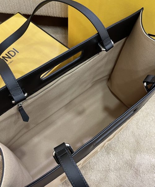 1:1 Replica Fendi Canvas Tote Bag Cream/Black For Women, Women's Handbags 18.1in/46cm FF 7VA480