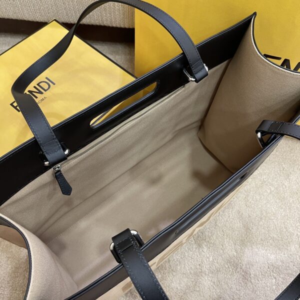 1:1 Replica Fendi Canvas Tote Bag Cream/Black For Women, Women's Handbags 18.1in/46cm FF 7VA480