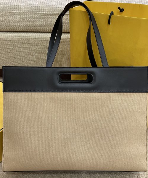 1:1 Replica Fendi Canvas Tote Bag Cream/Black For Women, Women's Handbags 18.1in/46cm FF 7VA480