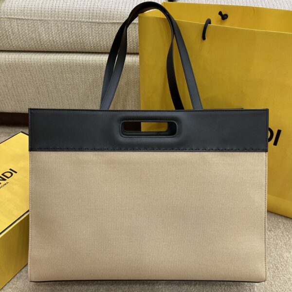 1:1 Replica Fendi Canvas Tote Bag Cream/Black For Women, Women's Handbags 18.1in/46cm FF 7VA480