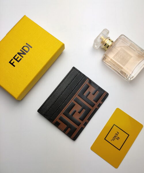 Fendi Card Case Brown With Black Card Slots For Men 4in/10cm FF