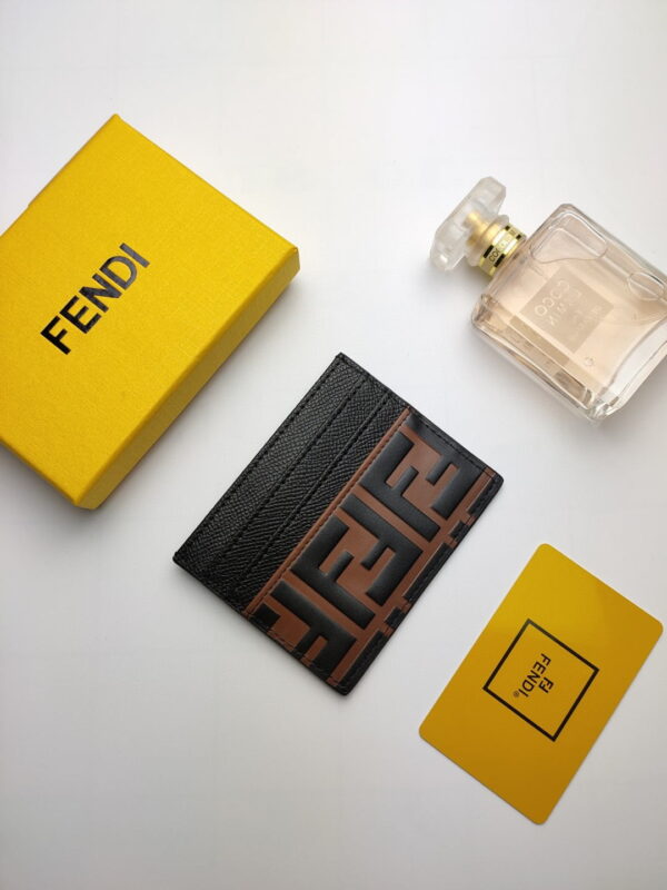 Fendi Card Case Brown With Black Card Slots For Men 4in/10cm FF