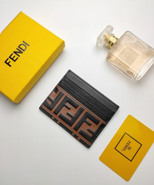 1:1 Replica Fendi Card Case Brown With Black Card Slots For Men 4in/10cm FF