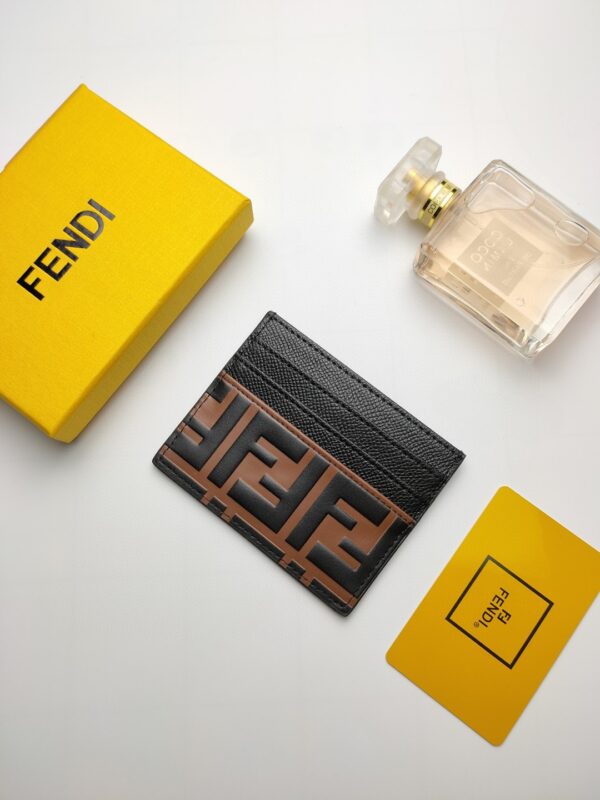 Fendi Card Case Brown With Black Card Slots For Men 4in/10cm FF