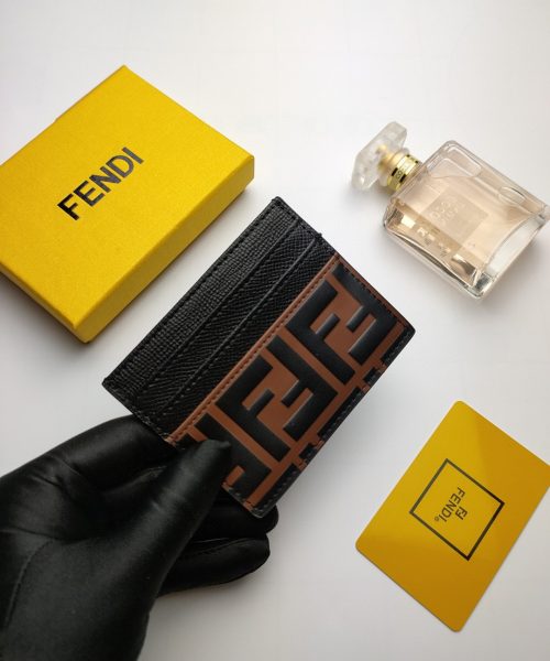 1:1 Replica Fendi Card Case Brown With Black Card Slots For Men 4in/10cm FF