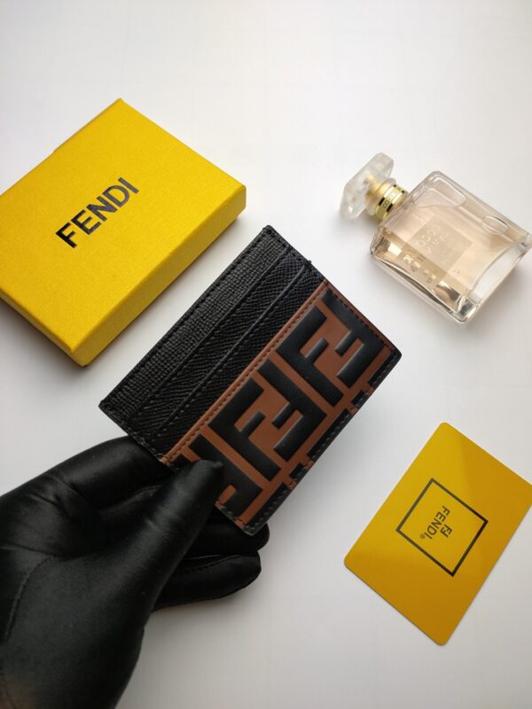Fendi Card Case Brown With Black Card Slots For Men 4in/10cm FF