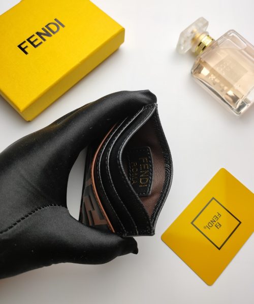 1:1 Replica Fendi Card Case Brown With Black Card Slots For Men 4in/10cm FF