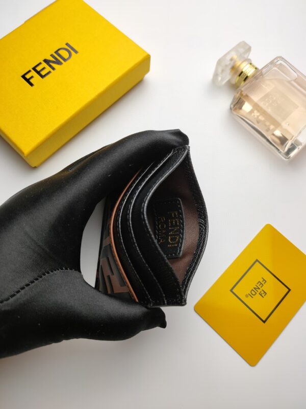 Fendi Card Case Brown With Black Card Slots For Men 4in/10cm FF
