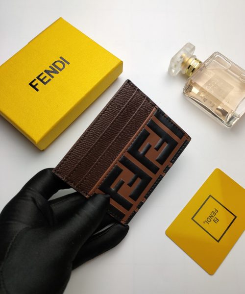1:1 Replica Fendi Card Case Brown With Brown Card Slots For Men 4in/10cm FF