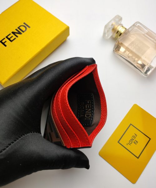 1:1 Replica Fendi Card Case Brown With Red Card Slots For Women 4in/10cm FF 8M0445AAIIF13VJ