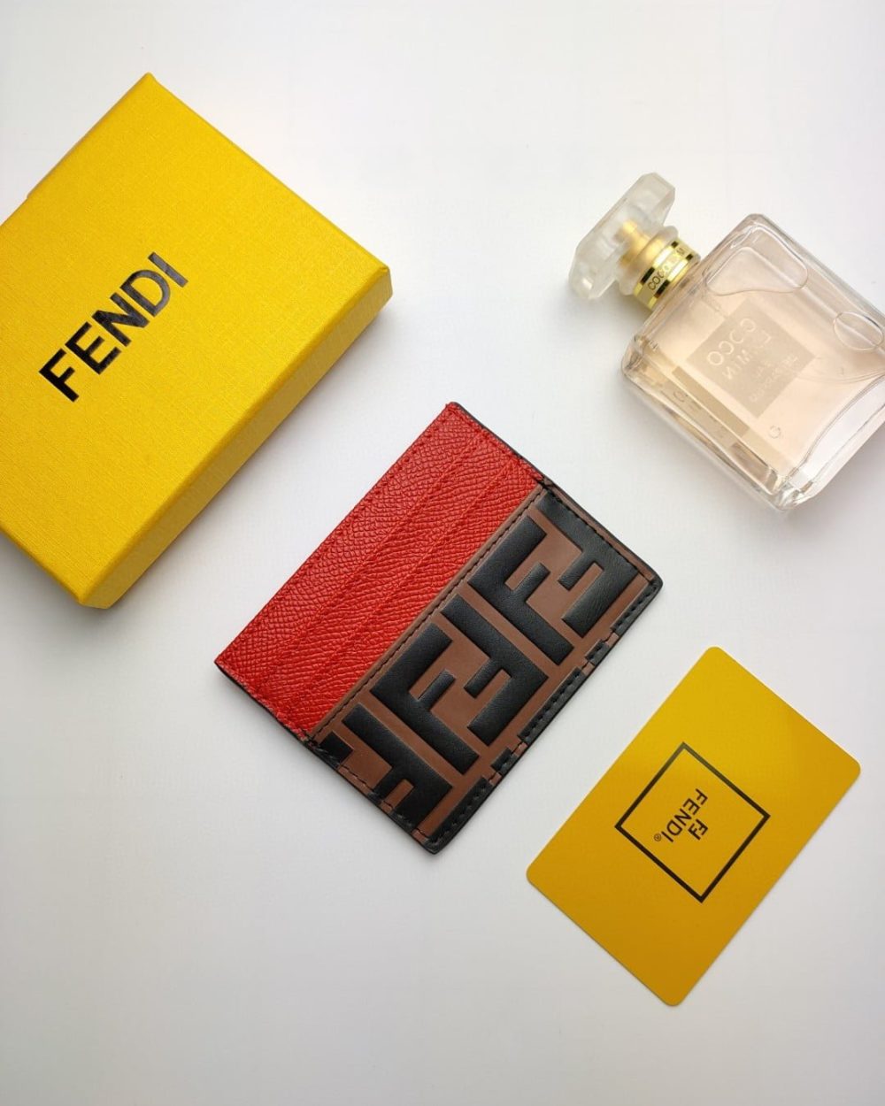 1:1 Replica Fendi Card Case Brown With Red Card Slots For Women 4in/10cm FF 8M0445AAIIF13VJ