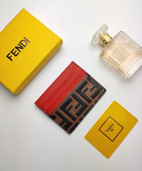 Fendi Card Case Brown With Red Card Slots For Women 4in/10cm FF 8M0445AAIIF13VJ
