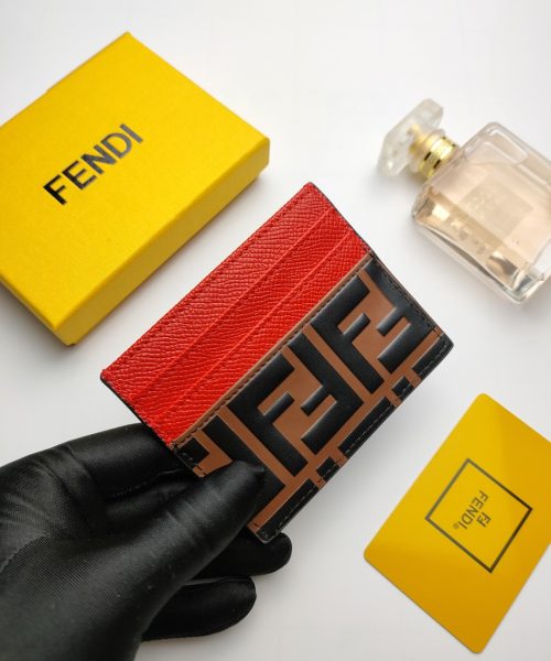 1:1 Replica Fendi Card Case Brown With Red Card Slots For Women 4in/10cm FF 8M0445AAIIF13VJ