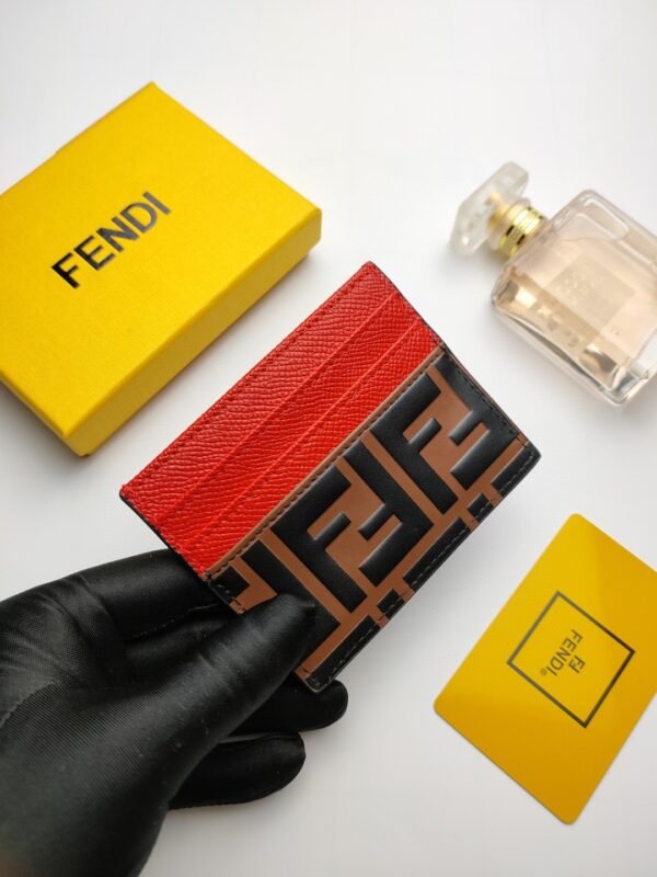 Fendi Card Case Brown With Red Card Slots For Women 4in/10cm FF 8M0445AAIIF13VJ