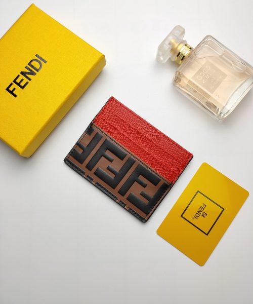 1:1 Replica Fendi Card Case Brown With Red Card Slots For Women 4in/10cm FF 8M0445AAIIF13VJ