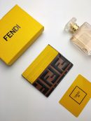 1:1 Replica Fendi Card Case Brown With Yellow Card Slots For Women 4in/10cm FF 8M0445AAIIF19DA