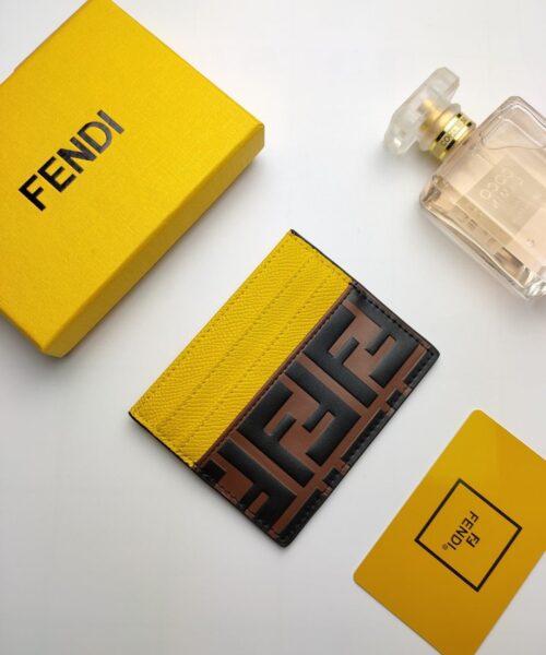 Fendi Card Case Brown With Yellow Card Slots For Women 4in/10cm FF 8M0445AAIIF19DA
