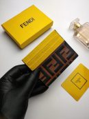 1:1 Replica Fendi Card Case Brown With Yellow Card Slots For Women 4in/10cm FF 8M0445AAIIF19DA