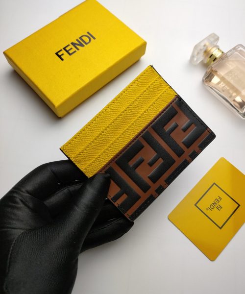 1:1 Replica Fendi Card Case Brown With Yellow Card Slots For Women 4in/10cm FF 8M0445AAIIF19DA