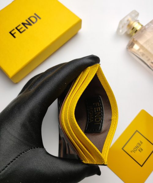 1:1 Replica Fendi Card Case Brown With Yellow Card Slots For Women 4in/10cm FF 8M0445AAIIF19DA