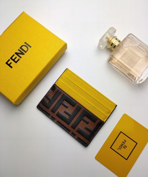 1:1 Replica Fendi Card Case Brown With Yellow Card Slots For Women 4in/10cm FF 8M0445AAIIF19DA
