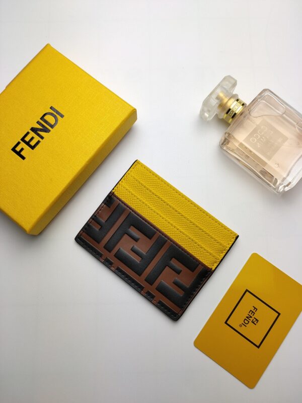 Fendi Card Case Brown With Yellow Card Slots For Women 4in/10cm FF 8M0445AAIIF19DA