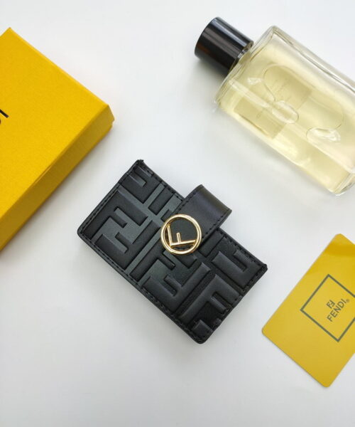Fendi Card Holder Black With Black Gusseted Card Holder For Men 4in/10cm FF
